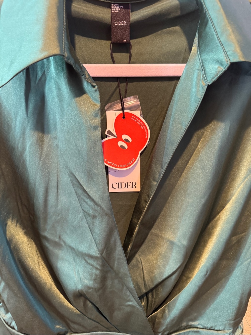 Cider Dirty Martini Green Satin Wrap Shirt Dress SOLD OUT ONLINE - Picture 9 of 11